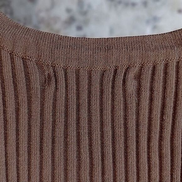 Pecan brown fitted rib knit v-neck long sleeve cardigan XXS - Picture 7 of 14